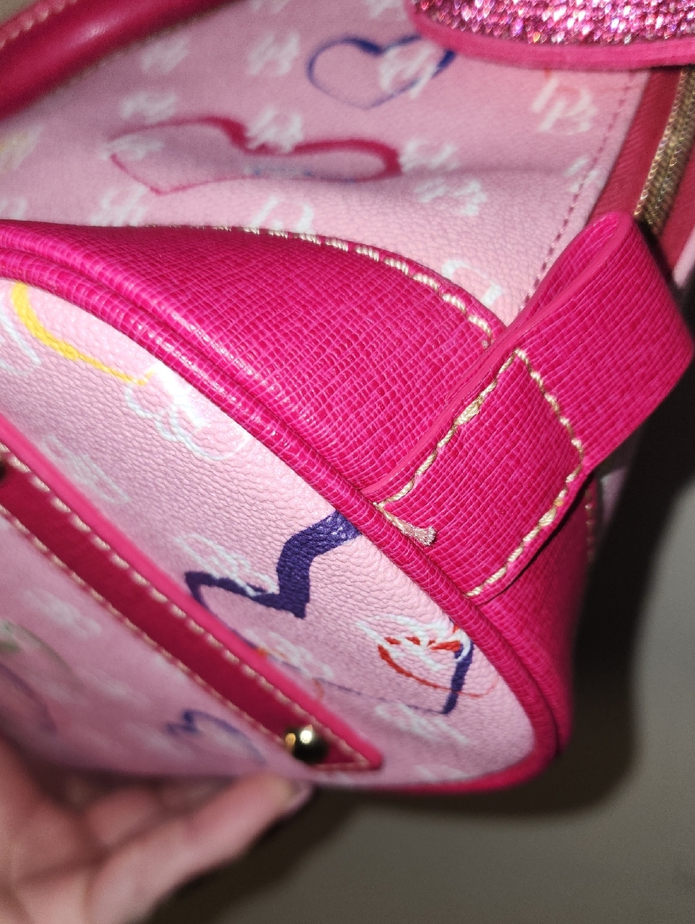 Dooney And Bourke Large Leather Pink Heart Dome Satchel Handbag - Picture 7 of 10
